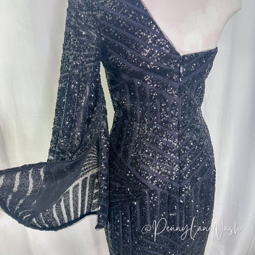 NWT Lumier by Bariano Duckie Sequin One Shoulder Dress Black - Picture 14 of 15